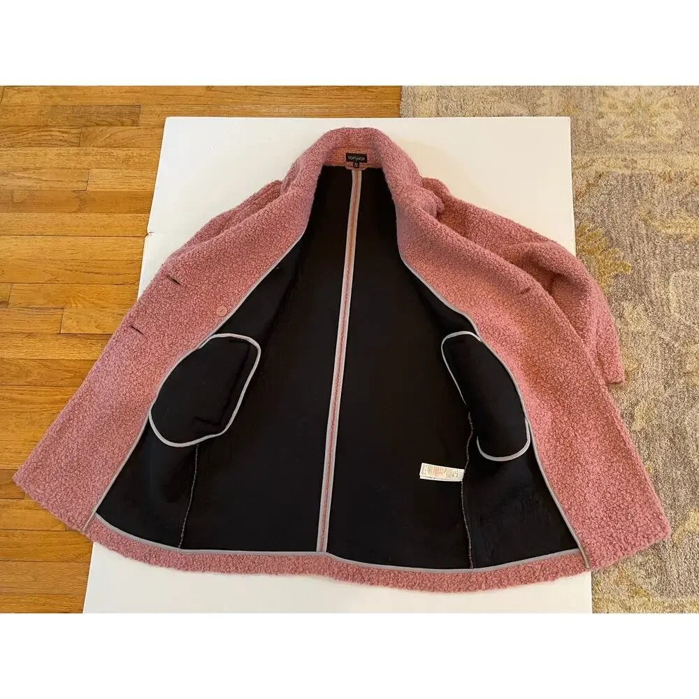 Topshop Pink Wool Blend Alicia Boucle Slouch Coat, Oversized, PeaCoat, Size S - Picture 8 of 15